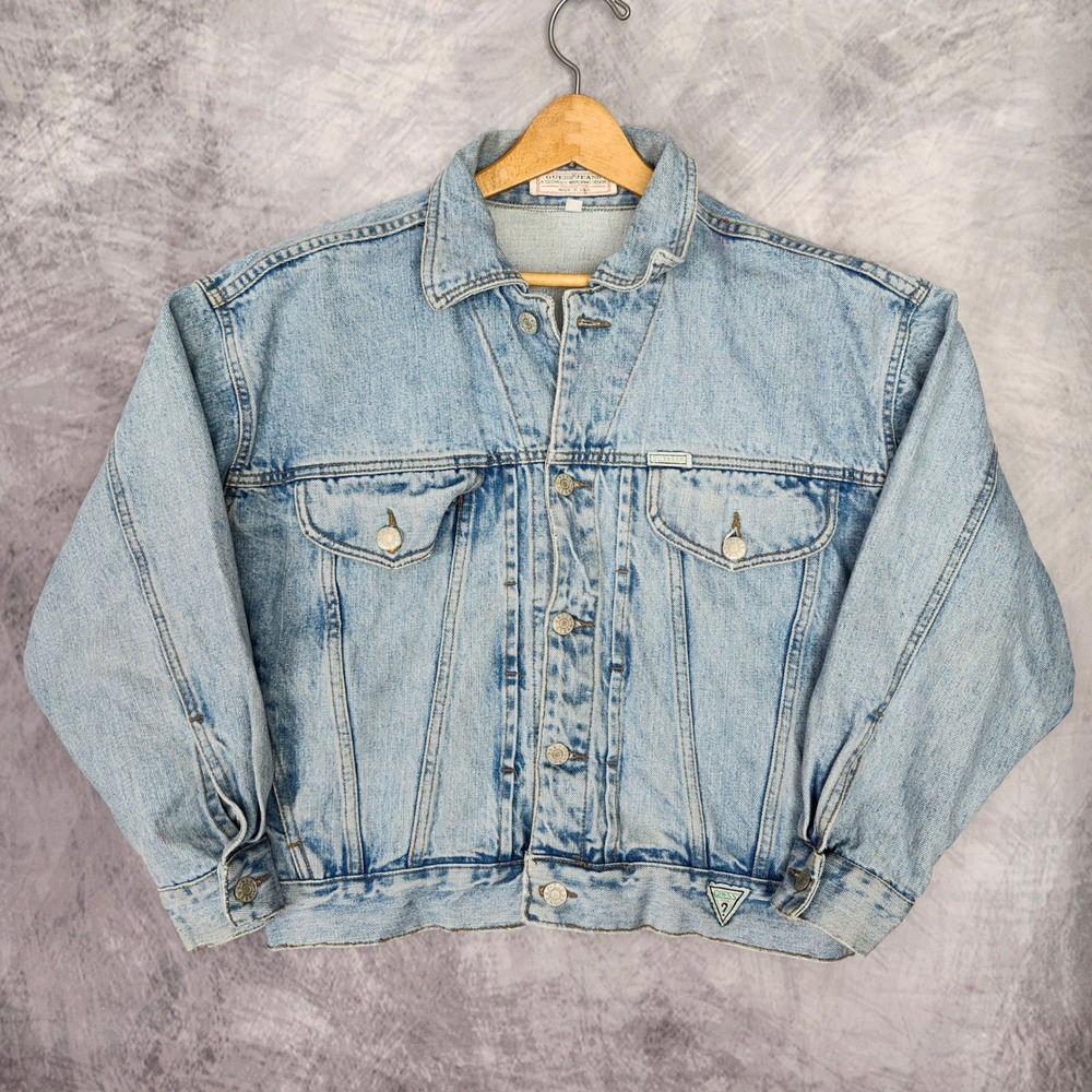 Vintage 80s Guess Georges Marciano Cropped Denim Jacket Sz Medium Light Wash USA